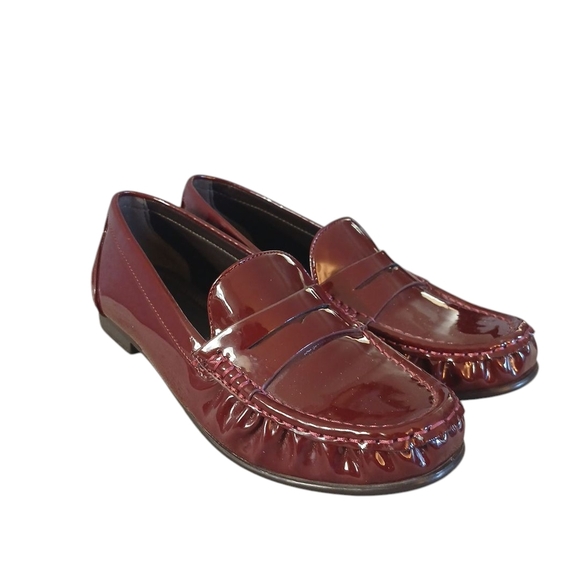 Zara Burgundy Patent Leather Loafers Women's Red Slip On Flats Size 6 - Picture 1 of 11